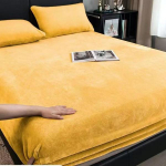 2024 m. mink&scaron;tas &scaron;iltas pliu&scaron;inis paklodė, elastingas čiužinio užvalkalas Pūkuotas koralų vilnos patalynė žiemai porai prabangi dvigulė lova Bed sheet (180x200x25cm) geltona