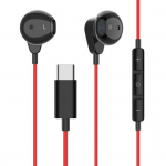 Pusiau į ausį įdedamos plok&scaron;čios galvos skaitmeninės laidinės ausinės mobiliųjų telefonų ausinės, skirtos iPhone15 serijai, skirtos Samsung, skirtos Huawei Type-c raudona juoda spalva