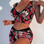 Moteri&scaron;kas margintas auk&scaron;tu liemeniu bikini rinkinys su petne&scaron;ėlėmis, dviejų dalių maudymosi kostiumėlis, &scaron;velnūs odai ir patogūs apatiniai XL &scaron;afranas