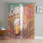 Retro plakato amatų lagerio alaus bokalas su putplasčio &scaron;ifono permatomomis užuolaidomis svetainei, miegamajam, langų užuolaidos, voiles, tiulis, kortinas 135W x 114H(cm)