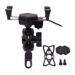 Universalus motociklo mobiliojo mobiliojo telefono i&scaron;maniojo telefono laikiklis, atsparus vandeniui su USB įkrovikliu, 360&deg; besisukantis iPhone Samsung GPS ATV motoroleris Mopedas 14.5*5.5*8cm juoda