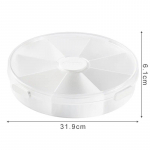 Apvalus padalintas padėklas užkandžių vaisiams saldainių rie&scaron;utų laikymo lėk&scaron;tės su dangteliu, nuimamu skirstytuvu, skirtas gimtadienio vakarėliams prie kavos stalo balta