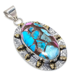 Kingsmine Spiny Oyster 925 Sterling Silver Jewelry Two Tone Pendant 2.36 q2h70