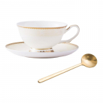 Breeze minimalist floral gold border bone porcelain coffee cup and plate European afternoon tea cup 200ml