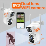 Dvigubos objektyvo WiFi apsaugos kamera ir 360&deg; vaizdas, PTZ judesio sekimas, 8MP apsaugos IP kamera, dvipusis garsas, spalvotas naktinis matymas (C tipo prievadas) 8MP NO SD Card balta