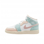 Air Jordan 1 Mid SE GS Banguotu Kra&scaron;tu Vaikų Sportbačiai Žali Balti Rožiniai-Oksfordo DZ5361-100 38
