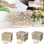 Medinė eleganti&scaron;ka vestuvių atvirukų dėžutė tu&scaron;čiavidurė vestuvių pinigų dėžutė su užraktu romanti&scaron;koms vestuvėms Flower