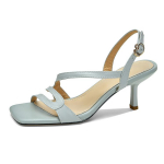 Madingos Naujos Vasarinės Basutės Natūralios Odos Basutės Laisvalaikio Prancūzi&scaron;kos Kvadratiniu Pir&scaron;tu Auk&scaron;takulnės Basutės Moterims Karvės Odos Sandalas Zapatos De Mujer 34 mėlyna