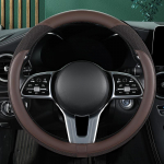 Automobilio vairo apdangalas Premium odinis, siuvinėtas kvėpuojančiu tinkleliu, tinka 14,5-15 colių, universalus visais sezonais ruda