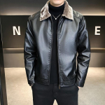 Pliu&scaron;inė odinė striukė, vyri&scaron;ka PU odinė striukė, rudeninė ir žieminė korėjieti&scaron;ka versija, atlapinė verslo striukė L ruda