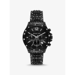 Michael Kors Riboto leidimo didelis melsvai žalias su juodo metalo detalėmis ir akmenukais laikrodis MK7490LE juoda