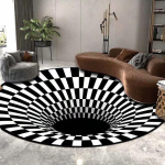 3D sūkurio iliuzijos apvalūs kilimai juodai baltas tinklelis dideli kilimai svetainei miegamajam prie&scaron;kambario durų kilimėlis dekoras 80 cm 2.62x2.62 ft gray