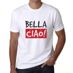 Vyri&scaron;ki vintažiniai mar&scaron;kinėliai su grafiniu pie&scaron;iniu, mar&scaron;kinėliai Bella Ciao, balti XS balta