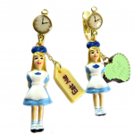 Les Tr&eacute;sors De Lily [P2049] - Boucles d'oreilles clips artisanales 'Monde Merveilleux' (Alice) bleu blanc dor&eacute; - 55x10 mm