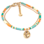 Les Tr&eacute;sors De Lily [Q8725] - Bracelet cr&eacute;ateur Acier 'Cowrie' vert orange dor&eacute; - 11x8 mm (2 rangs) žalia