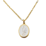 Les Tr&eacute;sors De Lily [R0204] - Collier cr&eacute;ateur acier 'Vierge Marie' blanc dor&eacute; - 15x10 mm balta