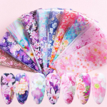 10 Flower Transfer Manikiūro dekoro Nagų folija Nagų dailės lipdukai Holografiniai lipdukai