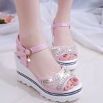 Madingi moteri&scaron;ki vasaros siurbliai Platforminiai sandalai plei&scaron;tai Crystal Peep Toe sandalai 37 rožinė