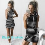 Seksuali Moterų Boho vasaros gobtuvu Bodycon berankovių Seksuali vakarėlio kokteilinė mini suknelė S juoda/balta