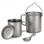 Aomiun lengvas titano 3 dalių rinkinys titano 750 ml puodukas 350 ml vandens puodelio puodelis su dangteliu 750ML Pot & 420ML Cup & Spork