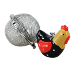 Les Tr&eacute;sors De Lily [R6574] - Boule &agrave; th&eacute; c&eacute;ramique 'Poules' noir rouge jaune - 45x40x30 mm juoda