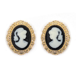 Les Tr&eacute;sors De Lily [R3881] - Boucles Plaqu&eacute; Or 'Camee' noir dor&eacute; - 15x12 mm