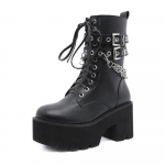 Gdgydh Sexy Chain Goth Platform Chunky Heel Motociklo Batai Moterims Juodi Gothic Punk Patogūs Batai Vidurio Blauzdos sagtimi