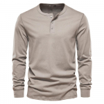 AIOPESON Henley apykaklė 100 % medvilnės mar&scaron;kinėliai Vyri&scaron;ki laisvalaikio vienspalviai mar&scaron;kinėliai ilgomis rankovėmis Vyri&scaron;ki nauji rudens auk&scaron;tos kokybės vyri&scaron;ki mar&scaron;kinėliai XXL chaki