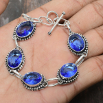 Tanzanito kvarco brangakmenis, 925 sterlingų sidabro, rankų darbo nuostabi apyrankė 7-8 mėlyna