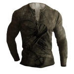 Vintažiniai V formos i&scaron;kirptės vyri&scaron;ki mar&scaron;kinėliai ilgomis rankovėmis 3d Print Navigation Henley mar&scaron;kinėliai Hip Hop megztinis Oversized mar&scaron;kinėliai Vyri&scaron;ki gatvės drabužiai L