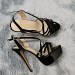 Cross-dresser Unisex Vyri&scaron;ki Hot Drag Queen Madingi Batai Pompos Naktinio klubo batai Auk&scaron;takulniai Neper&scaron;lampami Apvalūs Patentuoti PU Oda SM Gay Newhalf 41 juoda