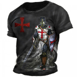 Retro Knights Templar Print Vyri&scaron;ki mar&scaron;kinėliai Vasariniai laisvi poliesterio trumpomis rankovėmis vyri&scaron;ki vir&scaron;utiniai drabužiai Crusader Soldier Drabužiai Drabužiai L