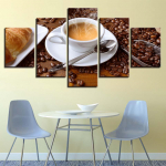 HD spausdintos nuotraukos Sieninis pie&scaron;inys drobė Paveikslas 5 skydeliai Kava svetainei Kavos pupelės Namų apdaila Be rėmelio 20x35cm*2 20x45cm*2 20x55cm*1