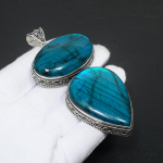 Mėlynos spalvos labradorito brangakmenis rankų darbo 925 prabos sidabro pakabukas antikvarinis dvigubo brangakmenio pakabukas dovanoms 2.95" mėlyna