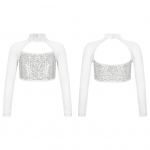 Vaikų mergaičių blizgūs blizgučiai apkarpyti vir&scaron;utiniai tinkliniai mar&scaron;kinėliai ilgomis rankovėmis baleto džiazo &scaron;okio kostiumas 9-10 Years