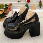 Pu Oda Moteri&scaron;ki Platforminiai Loafers Gothic Black Chunky Auk&scaron;takulniai Pompos Moteri&scaron;ki Preppy Style Jk Uniform Batai 39 juoda