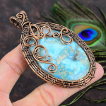 Natural Caribbean Larimar Gemstone Copper Wire Wrap Gift Pendant 3.62 c5a72