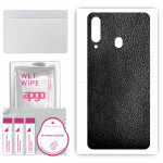 apgo Protective Skin Sticker for the back compatible with Samsung Galaxy M40, Wrap Film, Foil, Vinyl - Pattern Black Leather