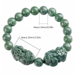 1vnt natūralaus Jade Pixiu karoliukų apyrankė, turto ir klestėjimo simbolis, dviguba Pixiu Lucky apyrankė vyrams ir moterims As shown in the figure žalia