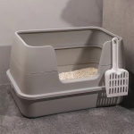 Itin didelė kačių kraiko dėžė su plastikiniu kastuvu, auk&scaron;ta tvora kačių kraiko dėžė, lengvai valomas ir neapta&scaron;kantis kačių tualetas, naminių gyvūnėlių tualetas su kraiko kastuvu