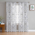 Texture Leaf Circle Gradient Tulle Window Curtains for Bedroom Luxury Home Decor Drapes in Living Room Chiffon Panels