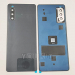 Stiklas, skirtas Sony Xperia 10 III akumuliatoriaus dangtelis kietas galinis dangtelis galinių durelių korpusas + fotoaparato objektyvas + klijai juoda