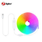 &bdquo;Zigbee Smart LED&ldquo; lankstus silikoninis neoninis LED &scaron;viestuvas RGB juostelės lempos virvė, atspari vandeniui, pritemdomas nuotolinio valdymo pultas USB 5V SMD 3535 1m