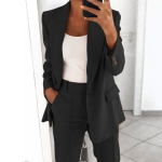 Naujas madingas moteri&scaron;kas didelio dydžio kostiumas su atvartu Slim Cardigan temperamento kostiumo striukė Moteri&scaron;kas paltas L juoda