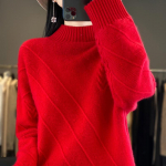 Moteri&scaron;kas ka&scaron;myro megztinis pastorintas Qinghe ka&scaron;myras 30% ka&scaron;myras 70% vilna moteri&scaron;kas rudens ir žiemos ka&scaron;myro megztinis mink&scaron;tas ir &scaron;iltas XL raudona