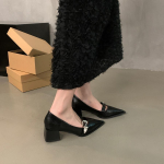 Mary Jane Batai Moteri&scaron;ki Žemakulniai Pumpės Stambus Block Heel Patogi Suknelė Loafers Batai Moteri&scaron;ki smailūs Mary Jane Pumps su reguliuojamu dirželiu 35 juoda