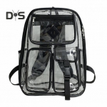 Skaidri kuprinė su sustiprintu susiuvimu užtrauktuku, didelės talpos reguliuojamu, tvirtu dideliu PVC permatomu mokykliniu krep&scaron;iu rožinė