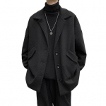 Vyri&scaron;kas vilnonis paltas, atvartas ilgomis rankovėmis, vienvėjis, vienspalvis, laisvo kirpimo vidutinio ilgio paltas su ki&scaron;enėmis. M abrikosas