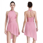 Moteri&scaron;kos baleto lyri&scaron;kos &scaron;okių suknelės dailiajam čiuožimui su petne&scaron;ėlėmis nugara Asimetri&scaron;kas apvadas, blizgus cirkonio trikožas L rožinė