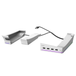 RGB horizontalaus stovo konsolė su 14 &scaron;viesos režimų ir 4 USB &scaron;akotuvais, &scaron;oninis stovas PS5 plonam diskui ir skaitmeniniam, pagrindo laikiklis su greitu valdiklio įkrovimu 22*12.4*6.1cm balta